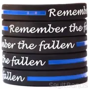 Cursive REMEMBER THE FALLEN Wristbands Thin Blue Line - Wholesale Bracelet Lot