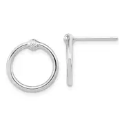 14K White Gold Polished & D/C Circle Post Earrings