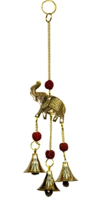 9.5" Brass- LUCKY ELEPHANT - with Rudraska -Wind Chime Windchime Feng Shui Bell