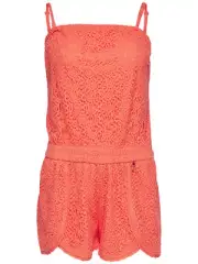 1/31 NEU ONLY Damen Overall Jumpsuit Playsuit kurz Spitze Gr. 38 orange rot