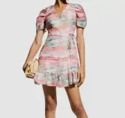 $245 Aidan Mattox Women's Pink Short-Sleeve Ruffle Wrap Dress Size 16