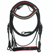 Beautiful Red Padding Weymouth /Double Leather Bridle Crystal Browband Size-Full
