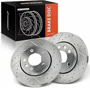 A-Premium 11.56 in (293.7 mm) Rear Drilled and Slotted Disc Brake Rotors Compatible with Volkswagen Models - Transporter 2010-2019 2.0L, 2-PC Set