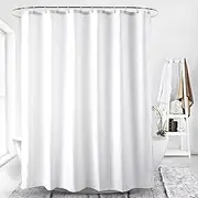 [BetterJonny] Waterproof Fabric Shower Curtain Liner, 72 x 78 inch Washable Cloth Shower Liner with 12 Hooks, Thickened Polyester Fabric, Mildew Resistant Shower Curtain Set (White)