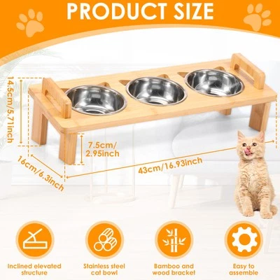 Stainless Steel Cat Food Bowl Kit Double Handles Elevated Cat Bowls Stand xiZWd