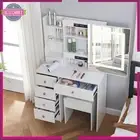 Modern Dressing Table 6 Drawers Stool Set Makeup LED light Mirror Vanity Desk