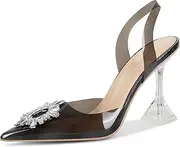Fericzot Women's Clear Heels Shoes,Slingback Crystal Rhinestones Wedding Pointed Toe Shoes High Heel Sandals