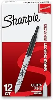 Sharpie 1735790 Retractable Permanent Markers, Ultra Fine Point, Black, 12 Count