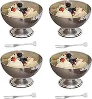 4 pcs Ice Cream Bowl,Stainless Steel Dessert Bowls with Forks, Metal Serving Bowls Pudding Cup Snack Dessert Cups for Home Hotel Restaurant Party(200ml)