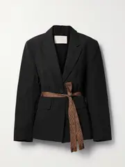 [Ulla Johnson] Ulla Johnson - Ellery Belted Cotton, Linen And Silk-blend Blazer - Black - US2 US 2 Black