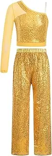 [Jugaoge] Big Girls Sequins Hip Hop Jazz Street Dance Outfits Performance Costume Crop Top with Pants Set