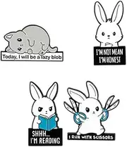 [Chichengnian] Cute Rabbit Animal Letter Brooch Enamel Pin Badge Kawaii Cartoon Pins Rabbit Badges Pin Set Brooches for Clothes Bags Jewelry Accessories, Alloy, Enamel