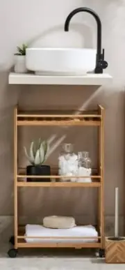 Bamboo Trolley Cart 3 Shelf Tier Linen Rack Storage Bathroom Shelves with Wheels