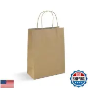Klean and Conwenice Paper Gift Bags with Handles, 8x4.25x10.5 100Pcs Brown Ba