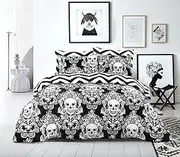 100% Cotton Print Quilt Cover Set - Ultra Soft, Comf with Press Studs Closure - Quilt Cover Set for Bedding - Skull (Single)