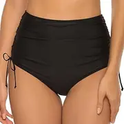 [Sexybody] Womens High Waisted Bikini Swim Bottoms Ruched Side Tie Tummy Control Full Coverage Swimsuits Bathing Suit Briefs