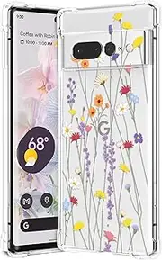 [RALEAVO] Flower Case for Google Pixel 7 Pro,Clear Floral Case Slim Cute Cover for Girls Women,Transparent Soft TPU Bumper Protective Phone Cover with Reinforced Corners,Purple Flower