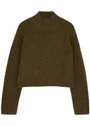 Eileen Fisher Cropped Ribbed Wool Jumper - Brown - L (UK 18-20 / XL) L (UK 18-20 / XL)