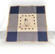 Vintage Completed Cross Stitched White Duck With Hearts & Blue Bow On Checkered