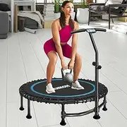 40" Foldable Mini Trampoline Rebounder, Fitness Trampolines, T-Shape Adjustable Foam Handle, Stable & Quiet Exercise Rebounder for Kids Adults Indoor Outdoor Workout, Blue