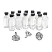 12Pc 2 Oz Small Clear Glass Bottles with Lids & 3 Funnels - 60Ml Bottles for Juice Ginger Shots, Whiskey Transparent