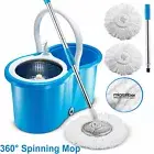 360° Spinning Mop Stainless Steel Bucket Easy Clean 2 Free Spin Mop Heads Wheel
