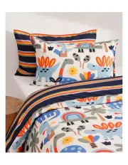 [Jack & Milly] Single Rainbow Dino Quilt Cover & Pillow Case Set in White