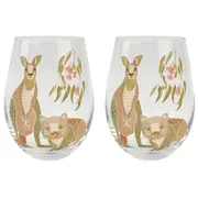 2x Urban 12cm FB Roo Wombat Wine Glass Party Drinking Stemless Cup Grey/Green