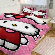 v5627 Bed Sheets Bedding The Anime Hello Kitty Quilt Duvet Cover Set Comforter Cover 3 Pieces Bedding Printed Quilt Cover Set with Pillow Cases Easy