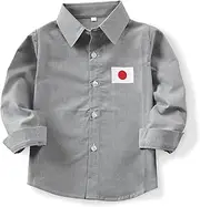 [OCHENTA] Little Big Boys' Long Sleeve Button Down Oxford Casual Dress Shirt with Country Flags Print for 2022 Soccer World Cup