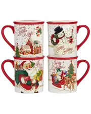 Certified International Set of 4 Santa's Retro Christmas Mugs