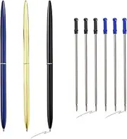 Taefuhnn 3 Pcs Metal Retractable Ballpoint Pens with 6 Pcs Ink Refills, Black Ink 1mm Gold Blue Black Metal Retractable Ballpoint Pens for Men Employee Writing Signature Journaling Home Office School