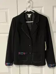Laura Ashley NWT Jacket Black Jewel Simplicity Textured Blazer Sequins Sz Small