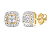 10kt Yellow Gold Round Diamond Square Cluster Stud Earrings 1/5 Cttw
