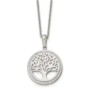 Chisel Stnls Steel Crystal Tree of Life Pendant Cable Chain Necklace 16"