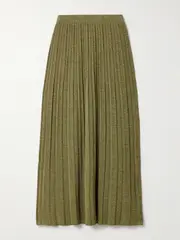 [Zimmermann] Zimmermann - Wylie Metallic Ribbed-knit Midi Skirt - Army green - 2 2 Green