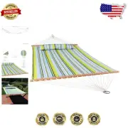 Blue and Green Quilted Double Hammock - 450 LB Capacity with Spreader Bars