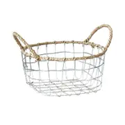 Handcrafted Iron Wire Storage Basket with Paper Rope Handles for Home Organization