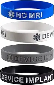 [Max Petals] NO MRI DEVICE IMPLANT' Medical Alert ID Silicone Bracelet Wristbands 4 Pack, Adult, Rubber, no gemstone