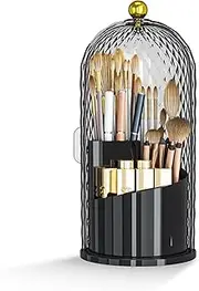 MSHOMELY Makeup Brush Holder Organizer with Lid, 360 Rotating Make up Brush Holder with Cover, Dustproof Makup Brush Storage for Vanity Bathroom Countertop, Covered Toothbrush Holder, Black