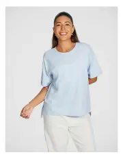 [Rockwear] Split Hem Logo Boyfriend Tee in Ice Blue