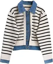 [Generic] Denim Jacket For Women Patchwork Single Breasted Casual Long Sleeve Coat