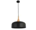 Beacon Lighting Sunraysia 1 Light 380mm Pendant in Matte Black with Ash Wood
