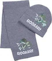[SERENYOU] Children's Winter Hat Scarf Set Boys Warm Knitted Bobble Hat Thick Scarf Dinosaur Pattern 2 Pieces for 3-10 Years