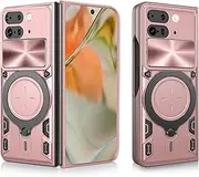 Compatible with Google Pixel 9 Pro Fold Cover,Compatible with Google Pixel 9 Pro Fold 5G GGH2X GC15S Car Mount Magnetic Stand Slide Lens 2 in 1 Case Pink