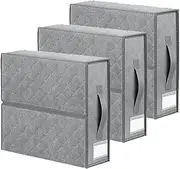 3 Pack Large Bed Sheet Organizers Foldable Bed Storage Box, Fits Bed Sheet Sets,Foldable Non-Woven Bed Sheet Clothing Wardrobe Storage Box,Grey Fabric