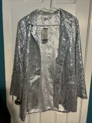 Women Sequin Jackets Open Front Blazer Casual Long Sleeve Coat With Pocket