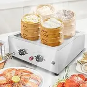 4 Holes Electric Bun Steamer, Commercial Stainless Steel Food Heating Steamer, Temperature Control 30-110℃, Pot Steaming Furnace Cage Steamer, U-Tube Heating, Dry Boiling Alarm, For Thaw Restaurant
