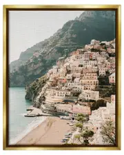 Cinque Terre Coastal Town Scenery Framed Floater Canvas Wall Art by Krista Broadway