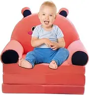 Kids Couch, 2 in-1 Plush Foldable Kids Sofa, Cute Cartoon Lazy Sofa Backrest Armchair Children Flip Open Sofa Bed for Living Room